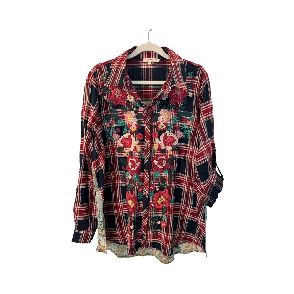 Andre’e by Unit mixed media embroidered button front top size L romantic cowgirl